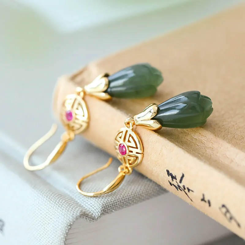 Natural Jade Earrings Nephrite Silver Earrings ZNE264