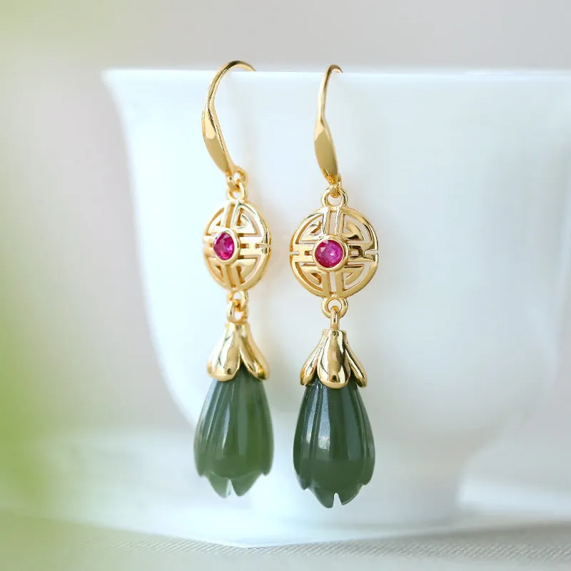 Natural Jade Earrings Nephrite Silver Earrings ZNE264