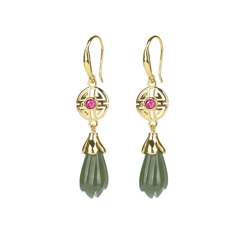 Natural Jade Earrings Nephrite Silver Earrings ZNE264
