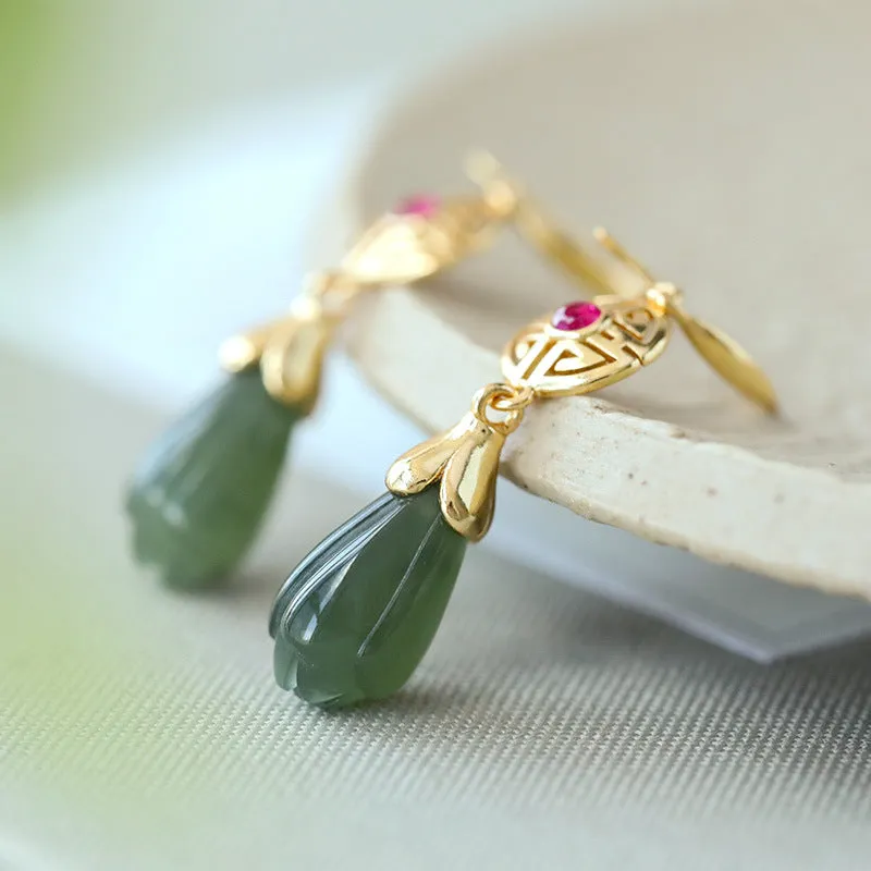 Natural Jade Earrings Nephrite Silver Earrings ZNE264