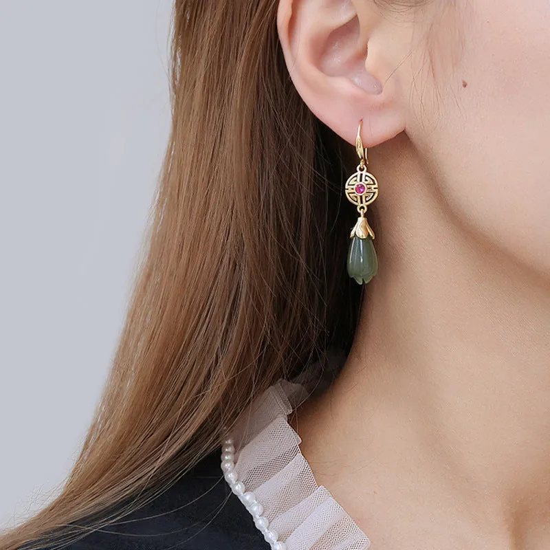 Natural Jade Earrings Nephrite Silver Earrings ZNE264