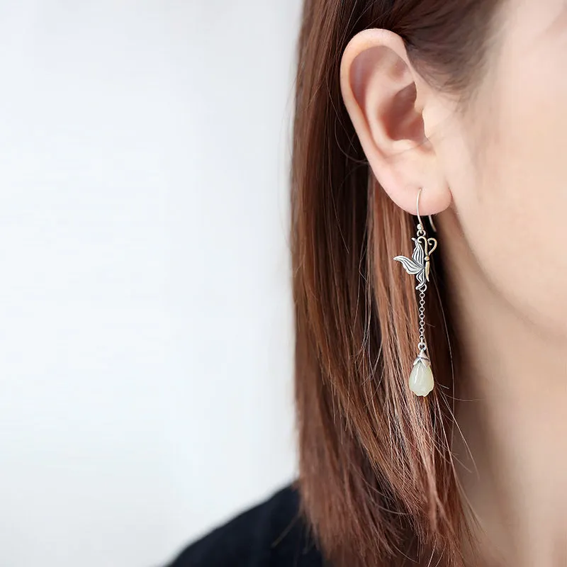 Natural Jade Earrings Nephrite Silver Earrings ZNE304