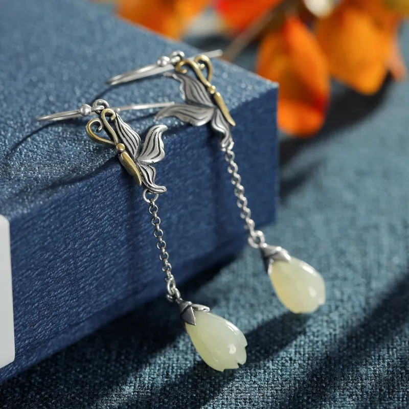Natural Jade Earrings Nephrite Silver Earrings ZNE304