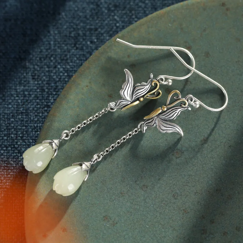 Natural Jade Earrings Nephrite Silver Earrings ZNE304
