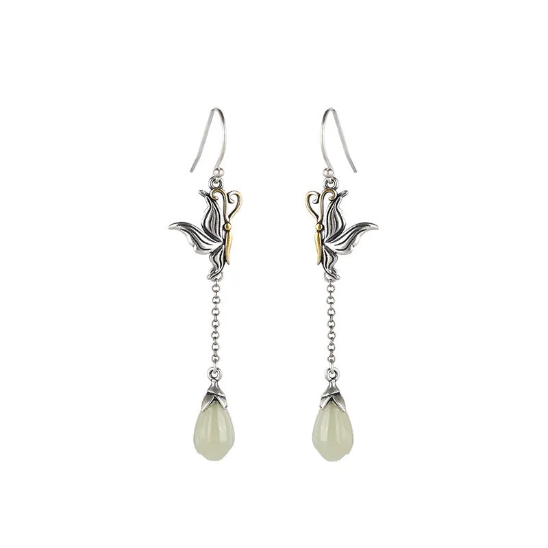 Natural Jade Earrings Nephrite Silver Earrings ZNE304