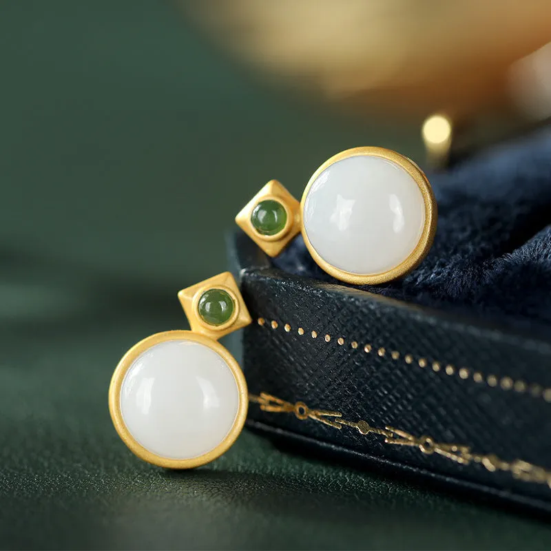 Natural Jade Earrings Nephrite Silver Earrings ZNE306