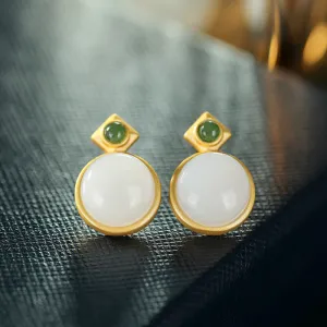 Natural Jade Earrings Nephrite Silver Earrings ZNE306