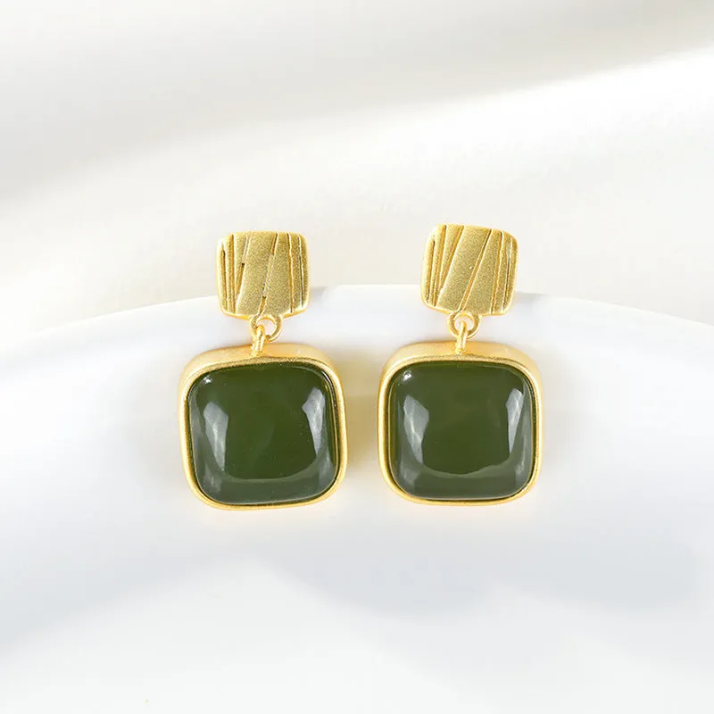 Natural Jade Earrings Nephrite Silver Earrings ZNE368