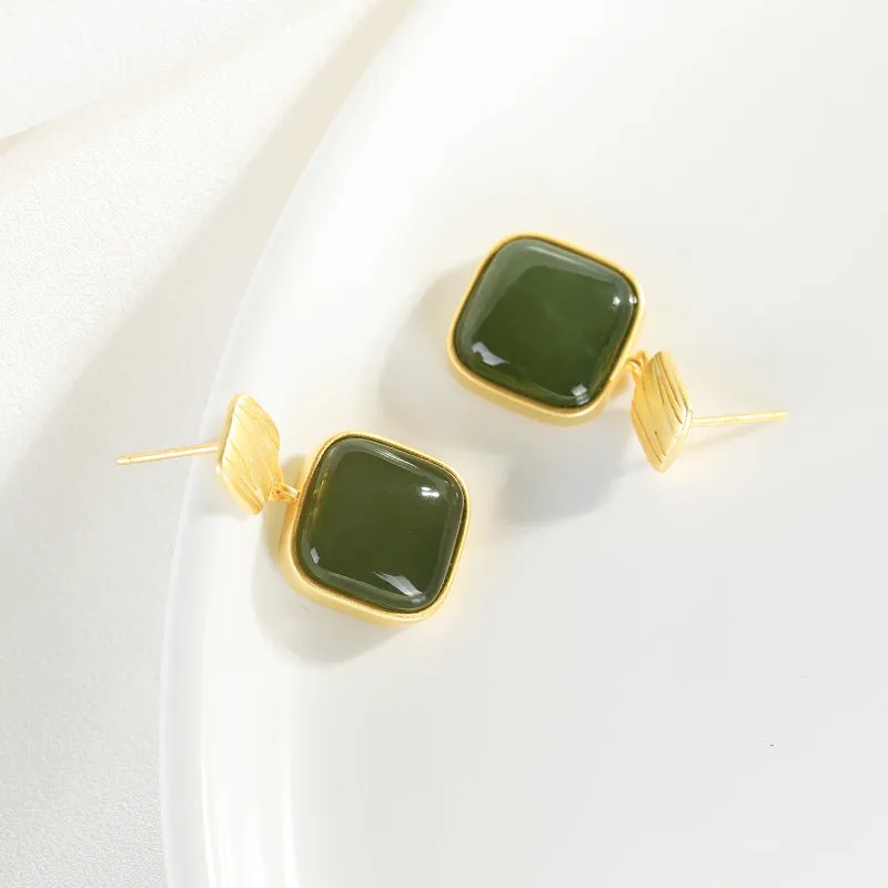 Natural Jade Earrings Nephrite Silver Earrings ZNE368