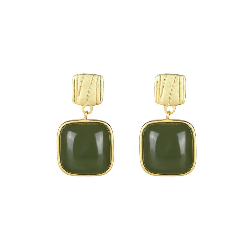Natural Jade Earrings Nephrite Silver Earrings ZNE368