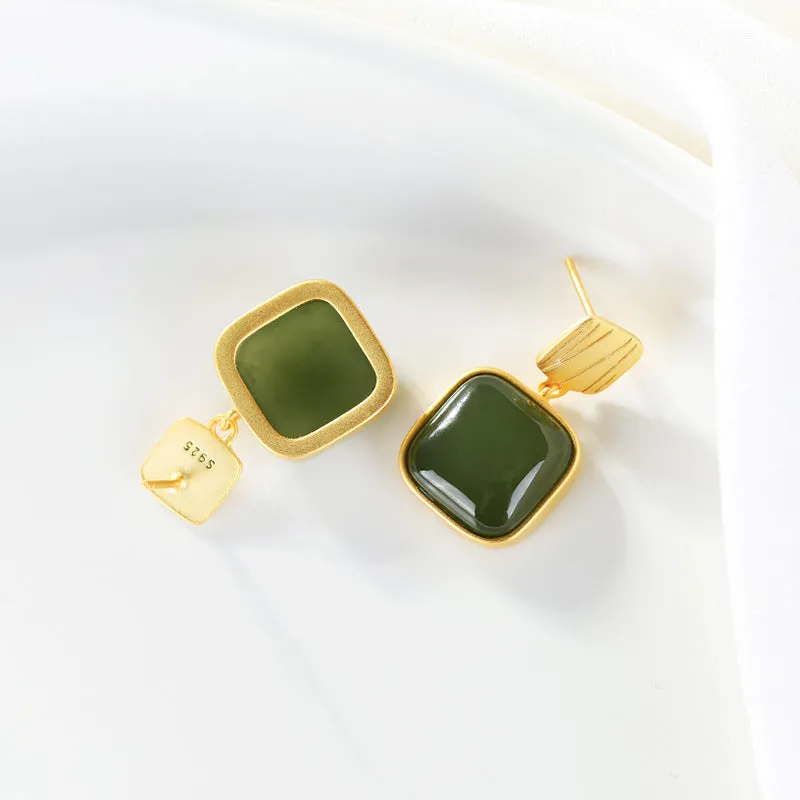 Natural Jade Earrings Nephrite Silver Earrings ZNE368