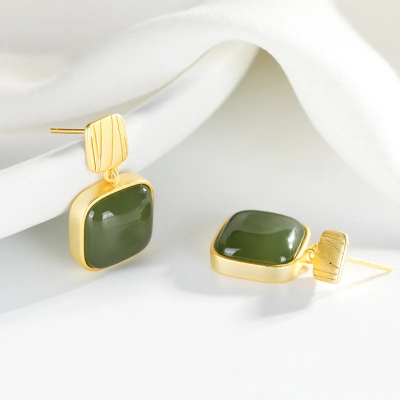 Natural Jade Earrings Nephrite Silver Earrings ZNE368