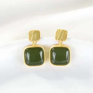 Natural Jade Earrings Nephrite Silver Earrings ZNE368