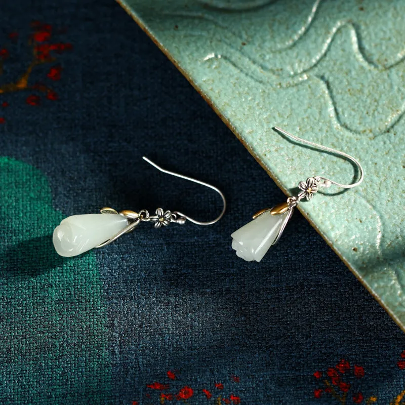 Natural Jade Earrings Nephrite Silver Earrings ZNE370