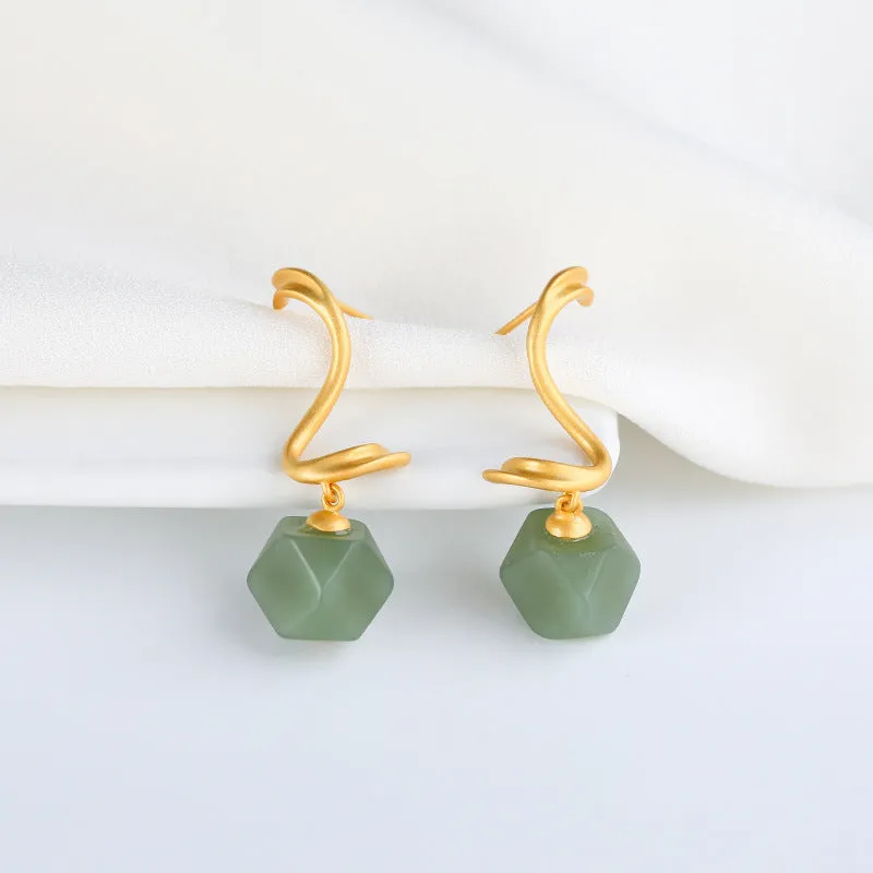 Natural Jade Earrings Nephrite Silver Earrings ZNE372
