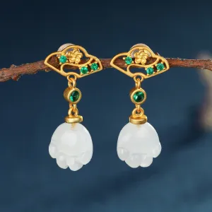 Natural Jade Earrings Nephrite Silver Earrings ZNE381
