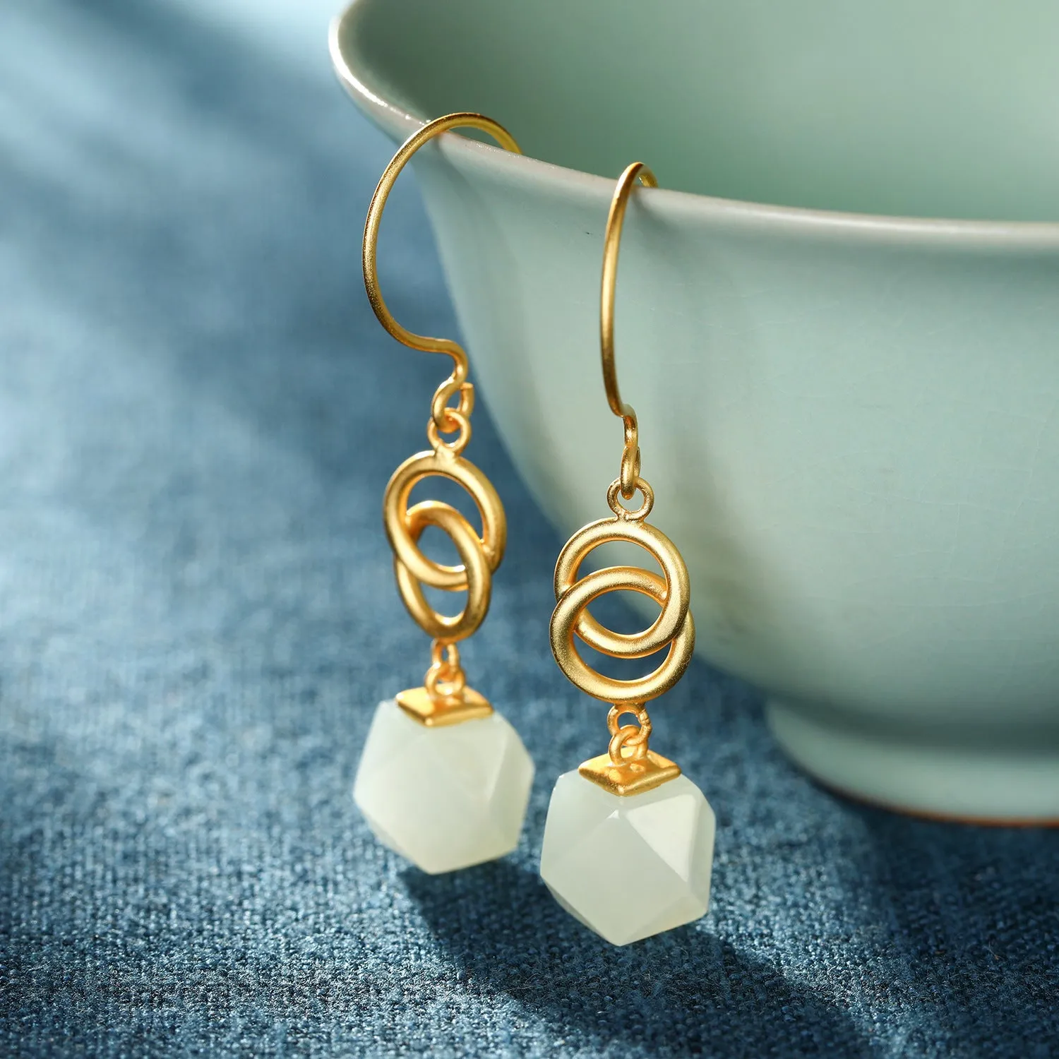 Natural Jade Earrings Nephrite Silver Earrings ZNE383
