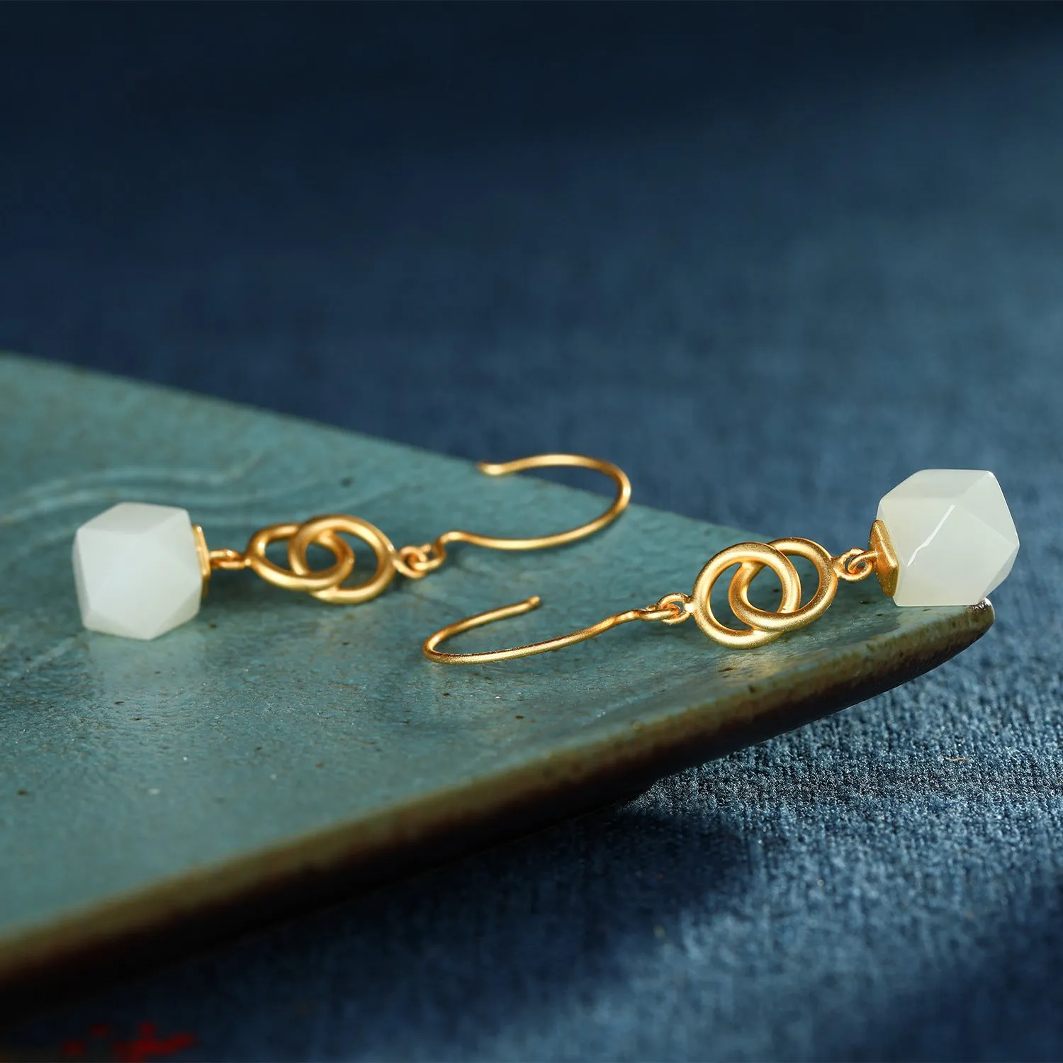 Natural Jade Earrings Nephrite Silver Earrings ZNE383