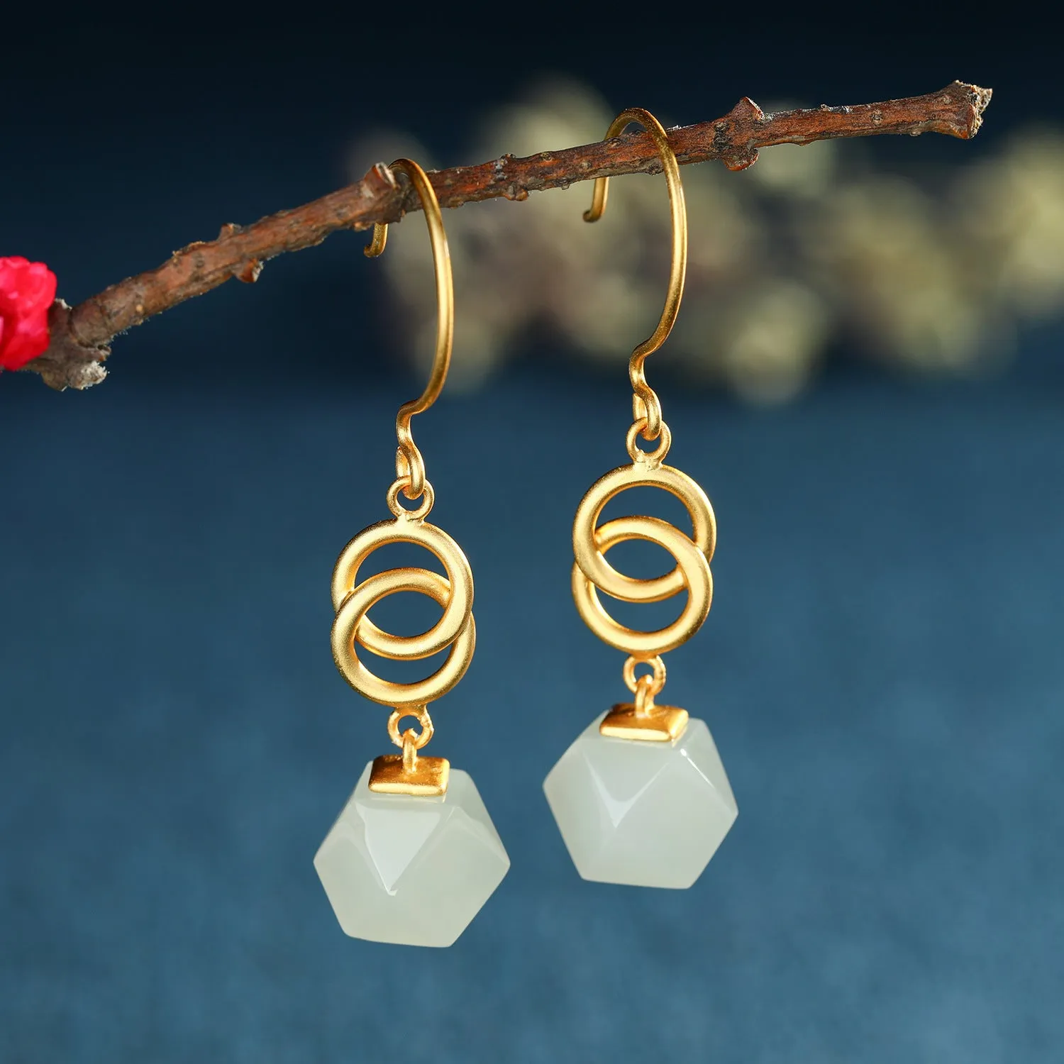 Natural Jade Earrings Nephrite Silver Earrings ZNE383