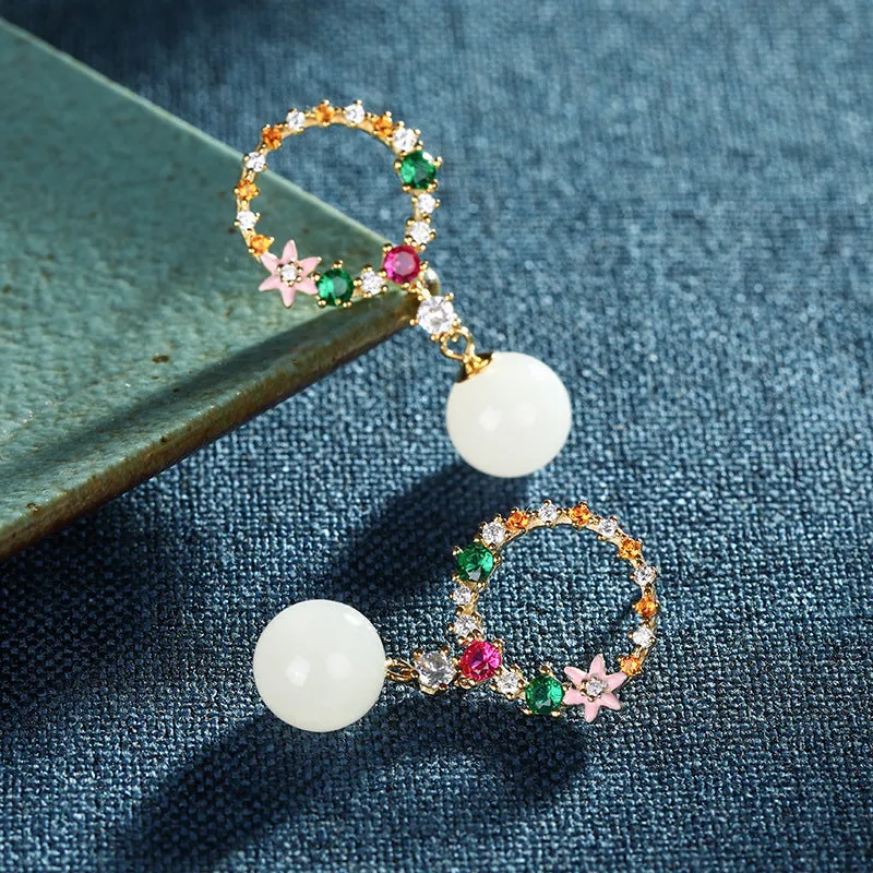 Natural Jade Earrings Nephrite Silver Earrings ZNE384