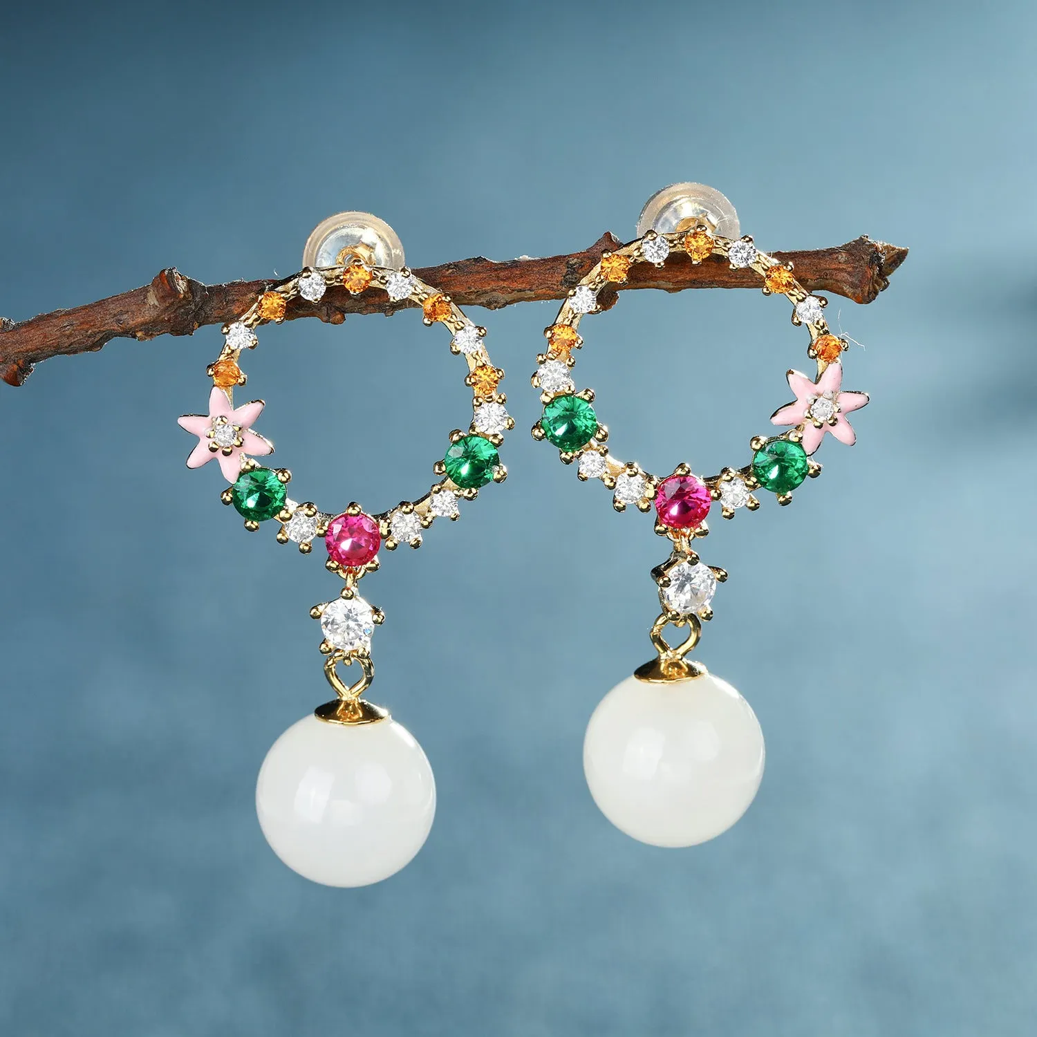 Natural Jade Earrings Nephrite Silver Earrings ZNE384