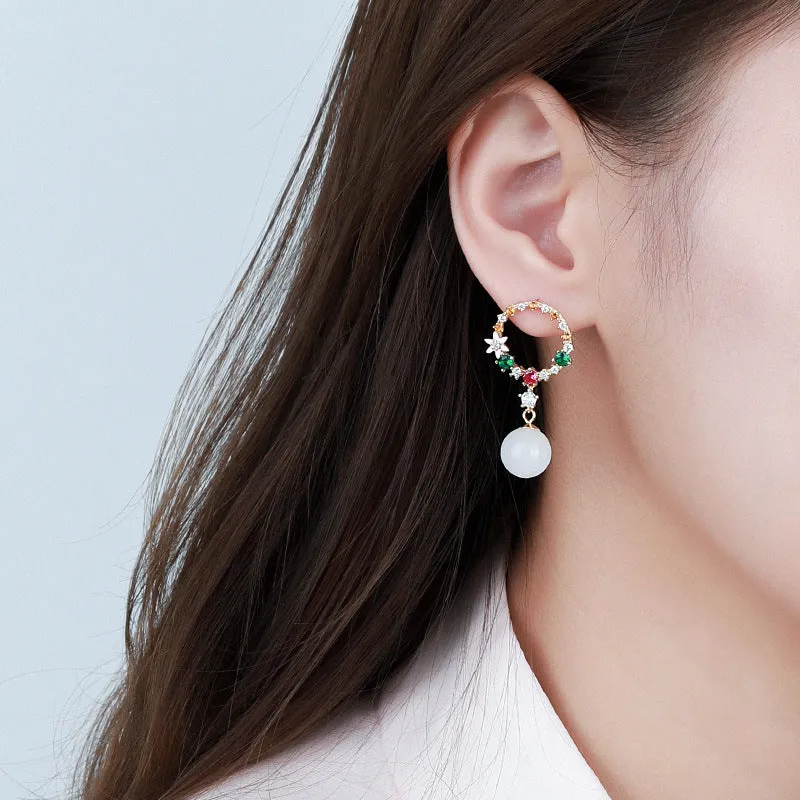 Natural Jade Earrings Nephrite Silver Earrings ZNE384