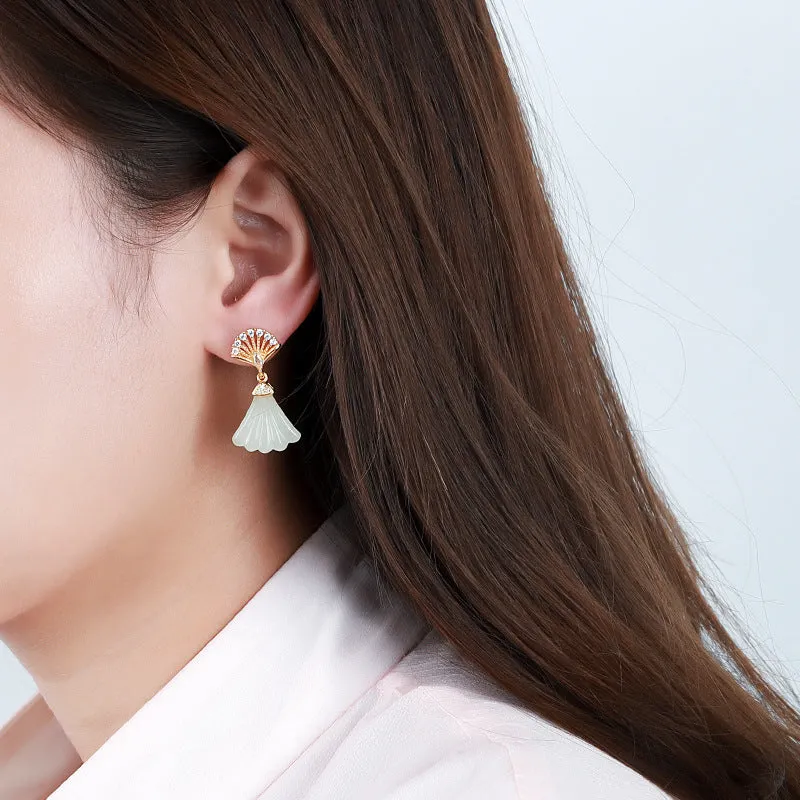Natural Jade Earrings Nephrite Silver Earrings ZNE393