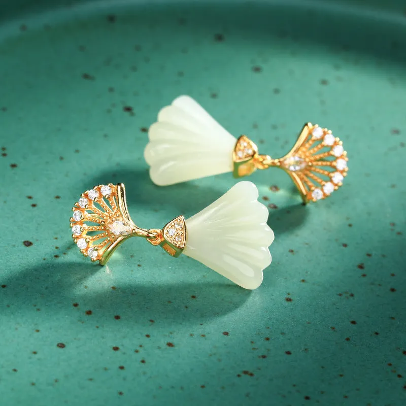 Natural Jade Earrings Nephrite Silver Earrings ZNE393