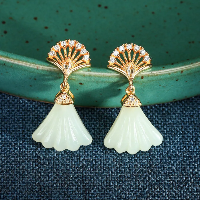 Natural Jade Earrings Nephrite Silver Earrings ZNE393