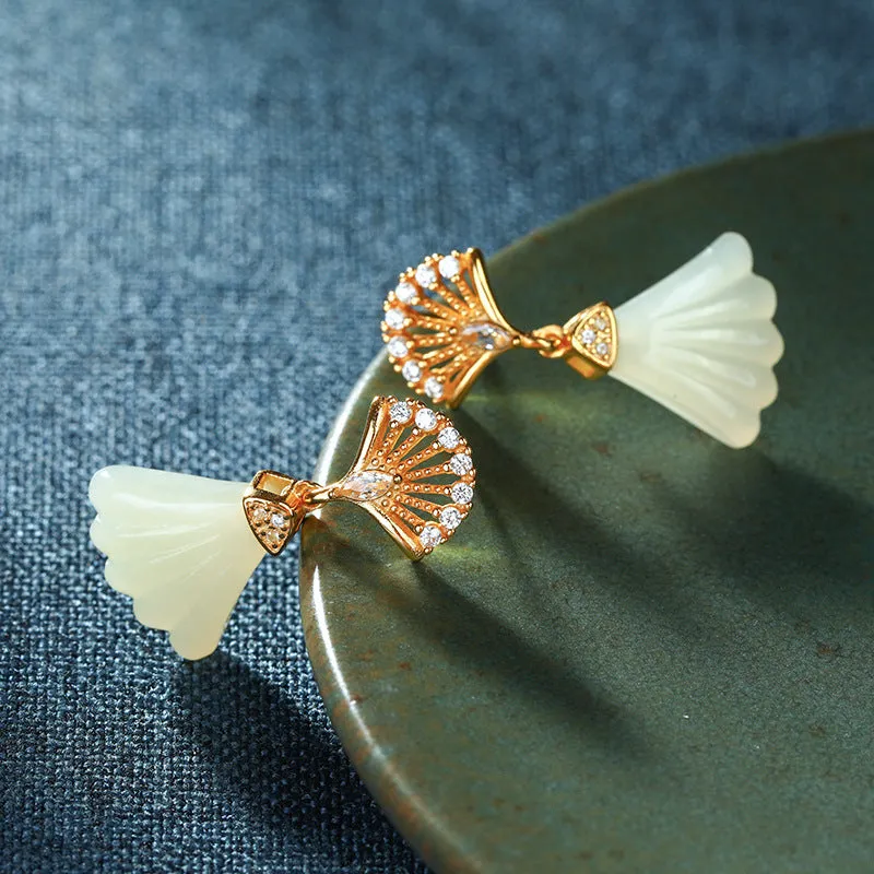 Natural Jade Earrings Nephrite Silver Earrings ZNE393