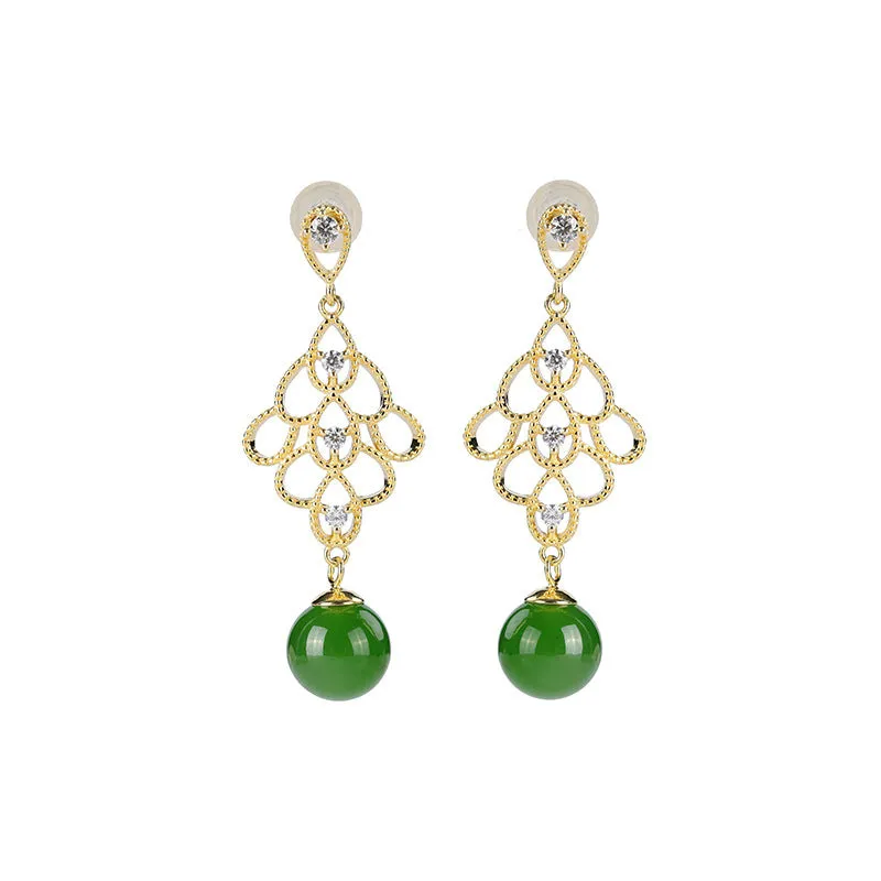 Natural Jade Earrings Nephrite Silver Earrings ZNE410