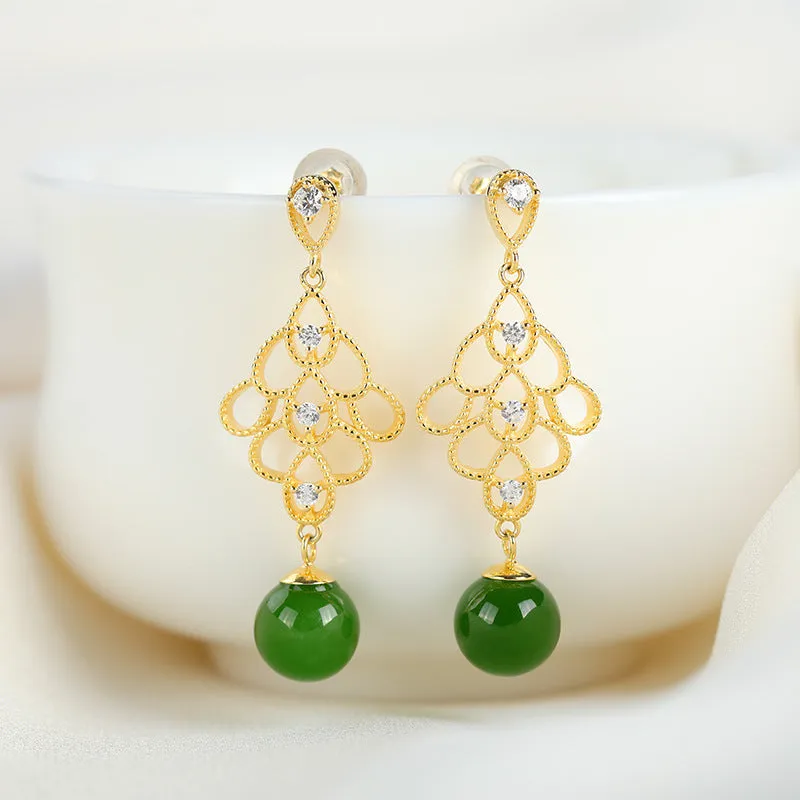 Natural Jade Earrings Nephrite Silver Earrings ZNE410