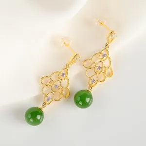 Natural Jade Earrings Nephrite Silver Earrings ZNE410