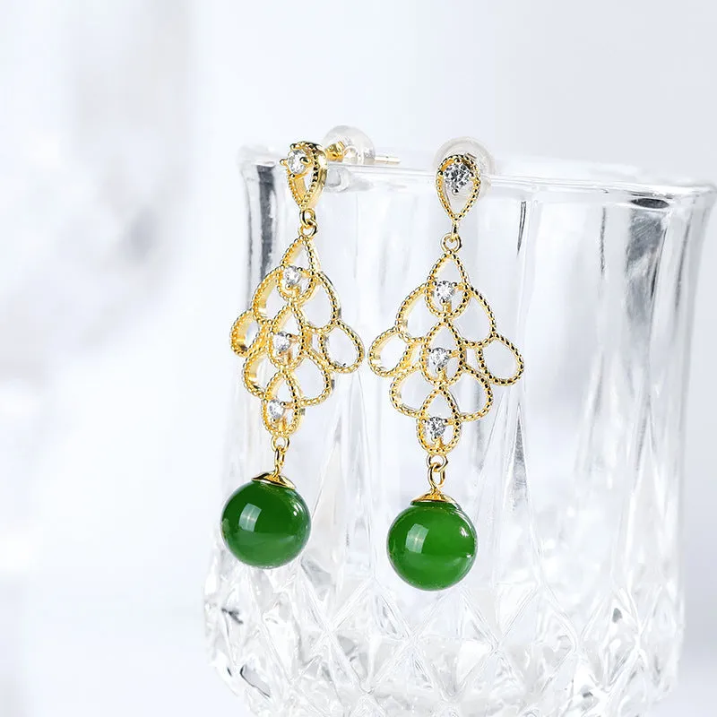 Natural Jade Earrings Nephrite Silver Earrings ZNE410