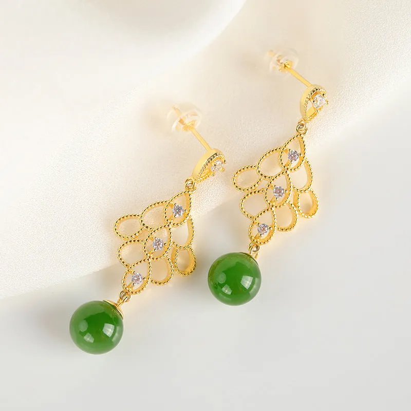 Natural Jade Earrings Nephrite Silver Earrings ZNE410