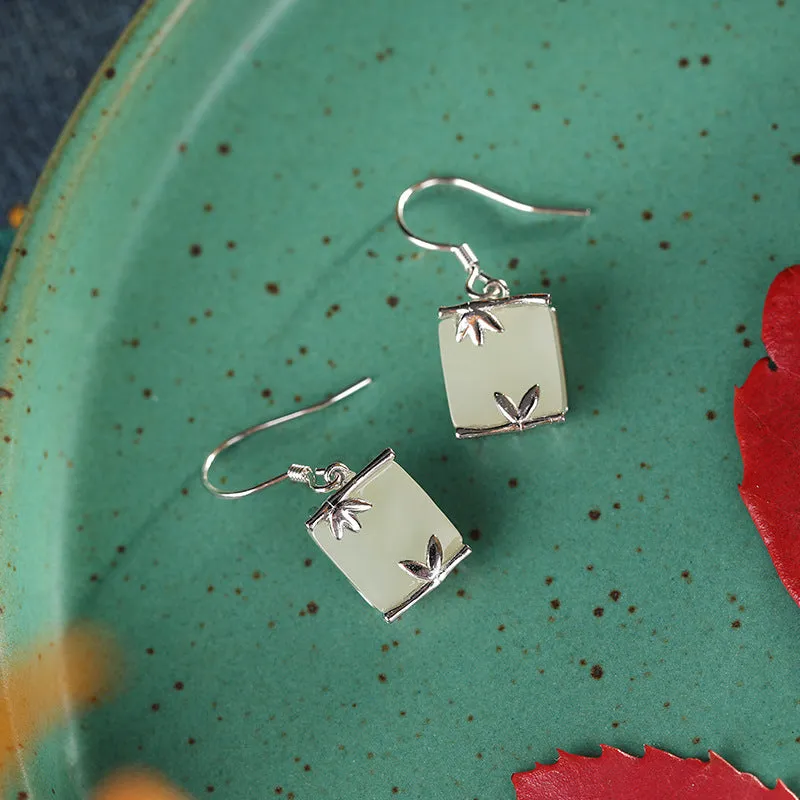Natural Jade Earrings Nephrite Silver Earrings ZNE411