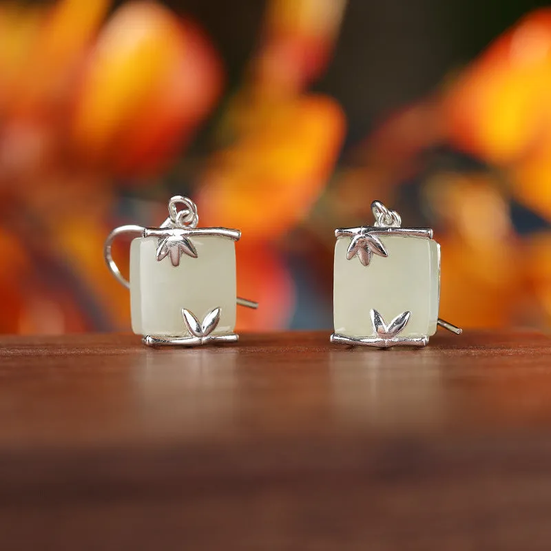 Natural Jade Earrings Nephrite Silver Earrings ZNE411