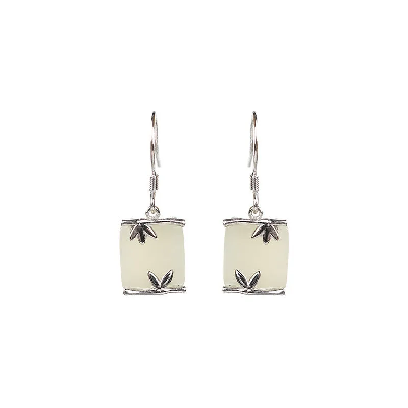 Natural Jade Earrings Nephrite Silver Earrings ZNE411
