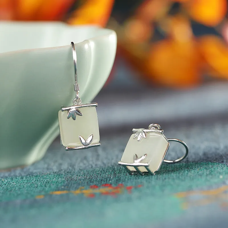 Natural Jade Earrings Nephrite Silver Earrings ZNE411