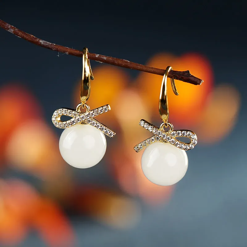 Natural Jade Earrings Nephrite Silver Earrings ZNE440