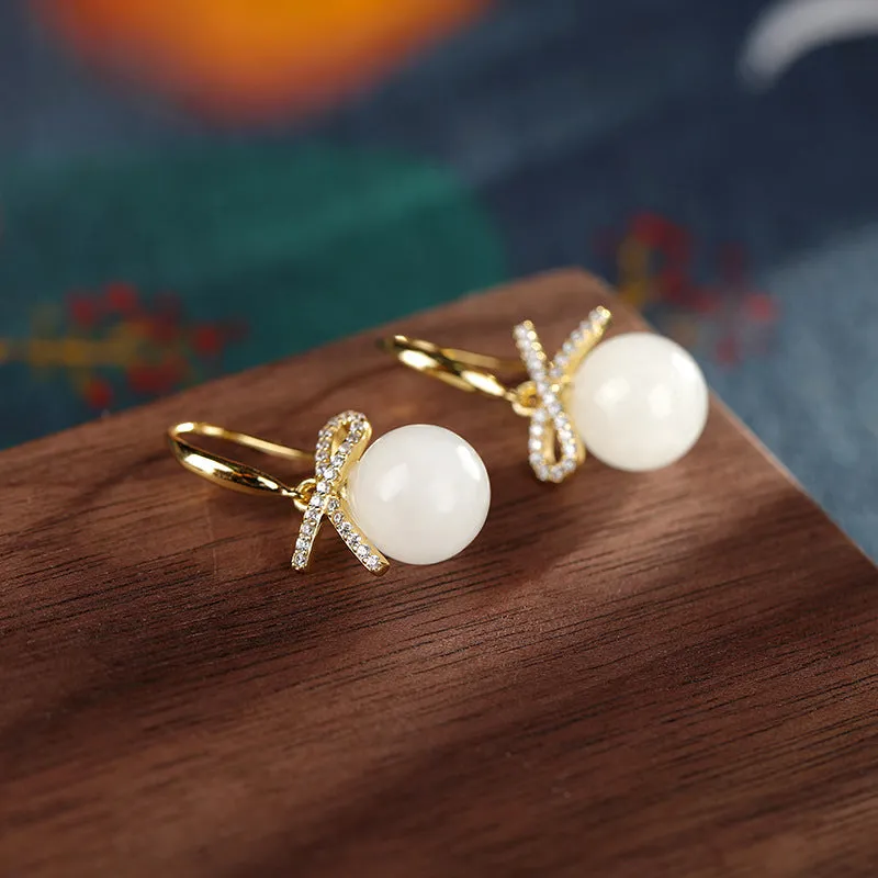 Natural Jade Earrings Nephrite Silver Earrings ZNE440