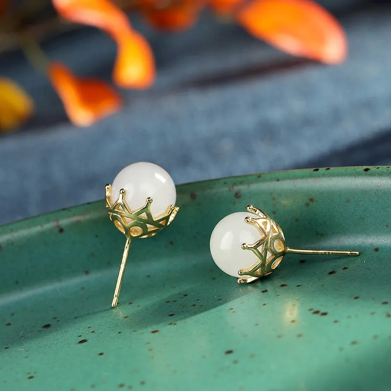Natural Jade Earrings Nephrite Silver Earrings ZNE461