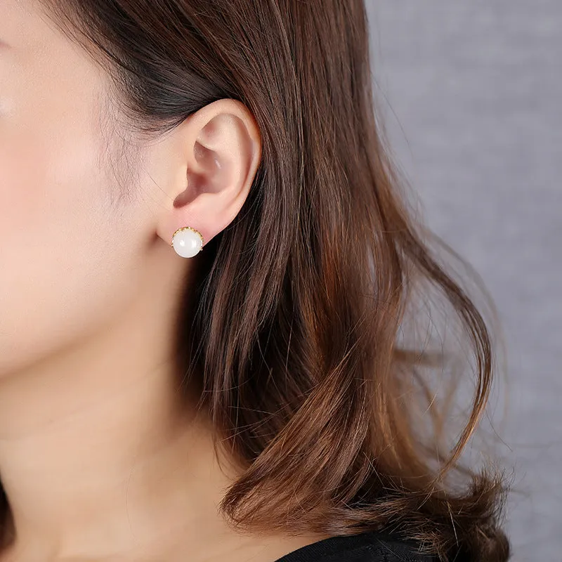 Natural Jade Earrings Nephrite Silver Earrings ZNE461