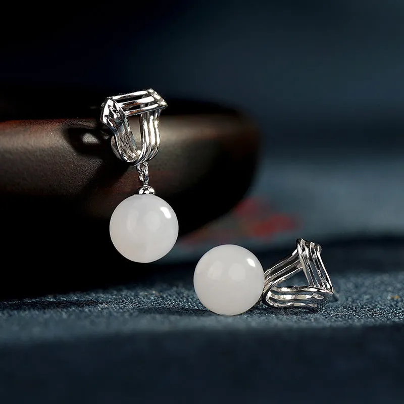 Natural Jade Earrings Nephrite Silver Earrings ZNE463