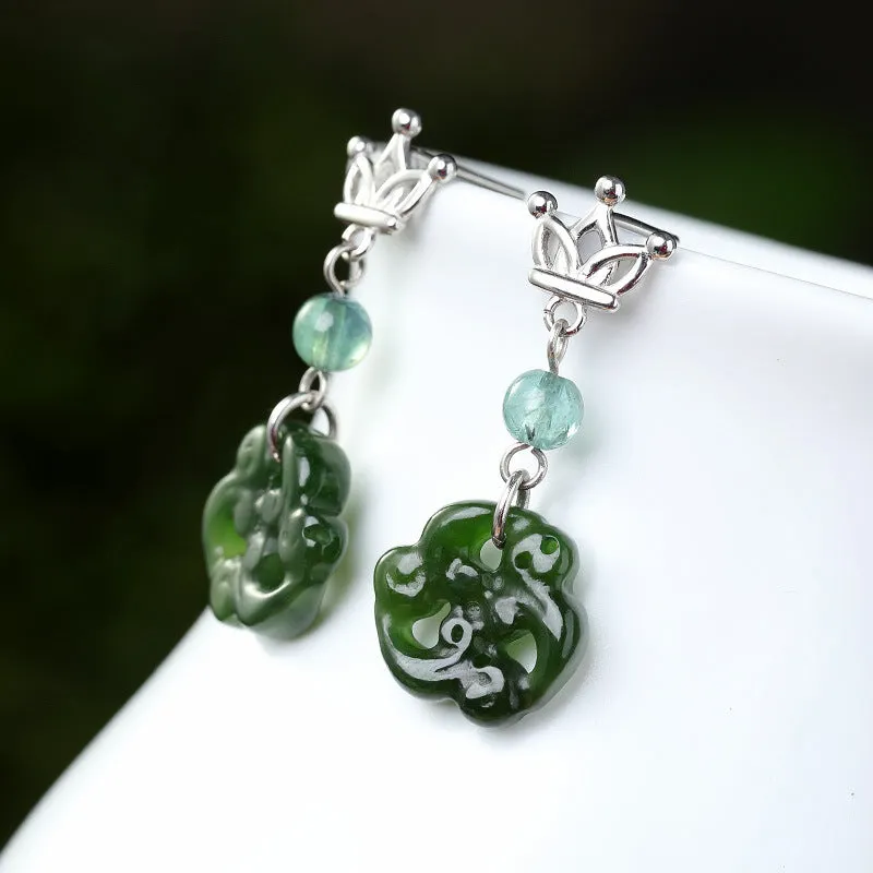 Natural Jade Earrings Nephrite Silver Earrings ZNE478