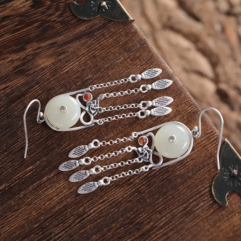 Natural Jade Earrings Nephrite Silver Earrings ZNE483