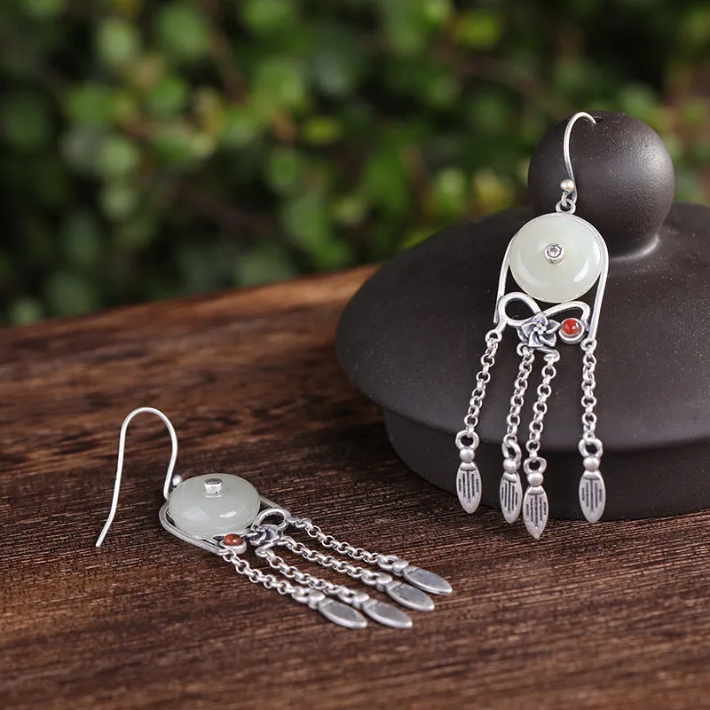 Natural Jade Earrings Nephrite Silver Earrings ZNE483