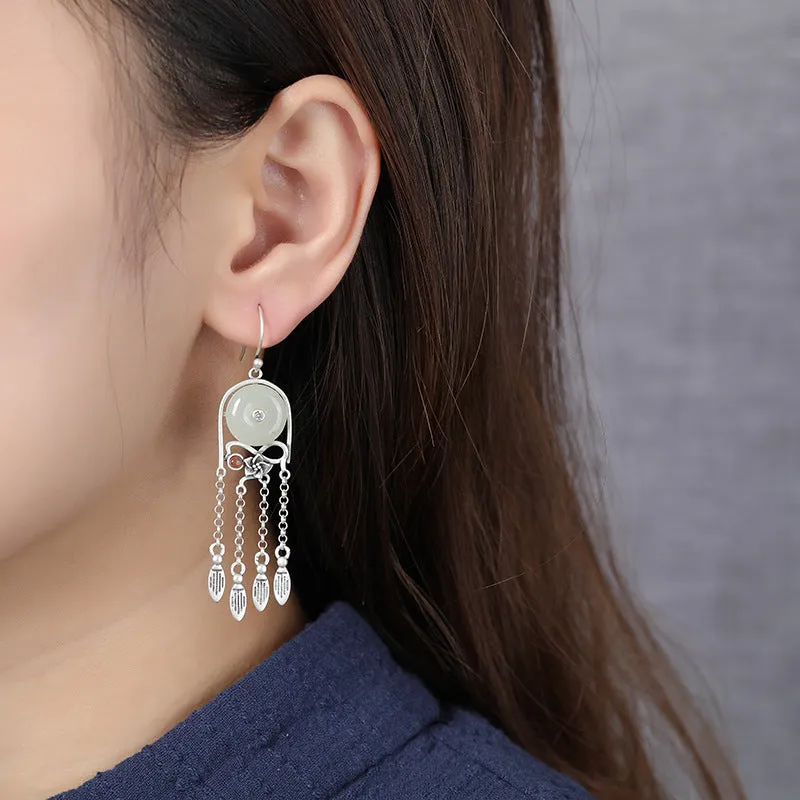 Natural Jade Earrings Nephrite Silver Earrings ZNE483