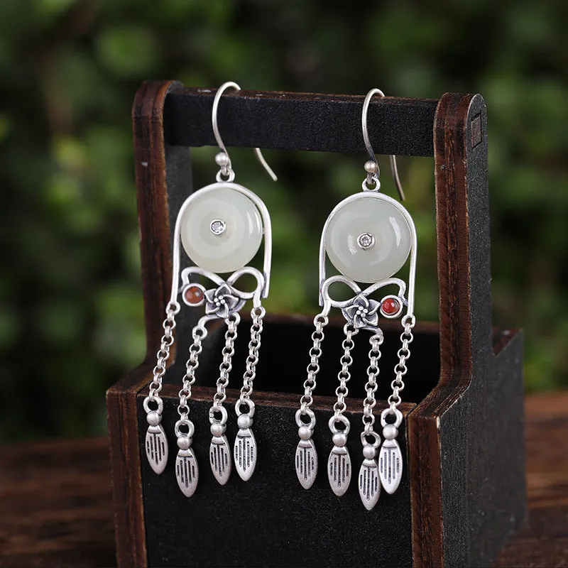 Natural Jade Earrings Nephrite Silver Earrings ZNE483