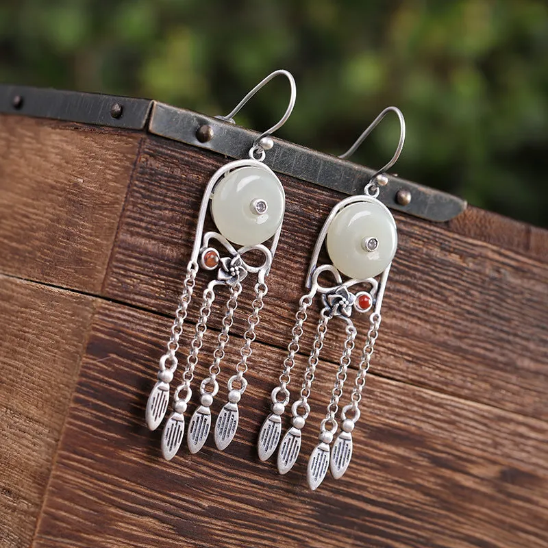 Natural Jade Earrings Nephrite Silver Earrings ZNE483